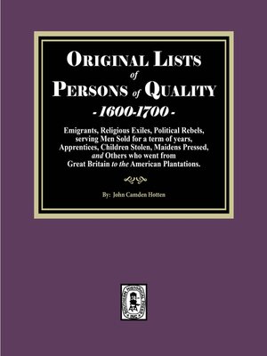 cover image of Original Lists of Persons of Quality, 1600-1700